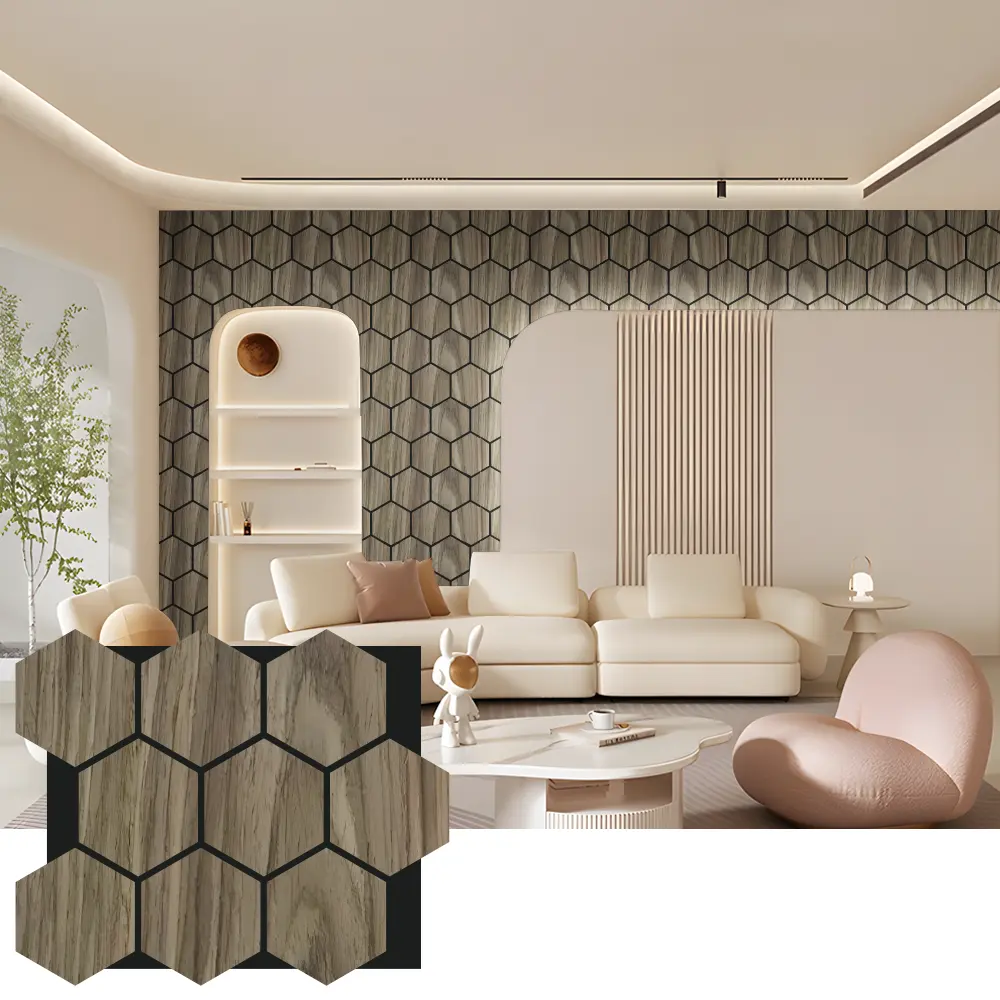 Hexagon akustické dřevěné stěnové panely pro interiérový design