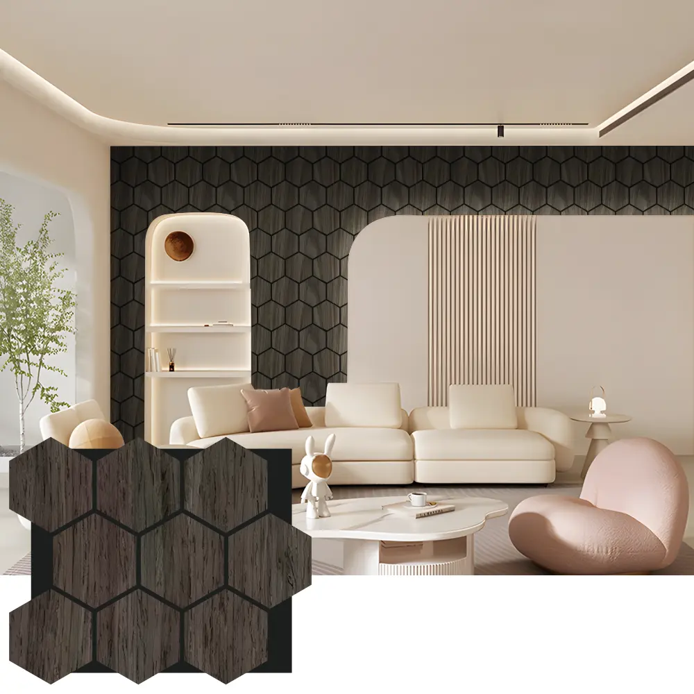 Hexagon akustické dřevěné stěnové panely pro interiérový design