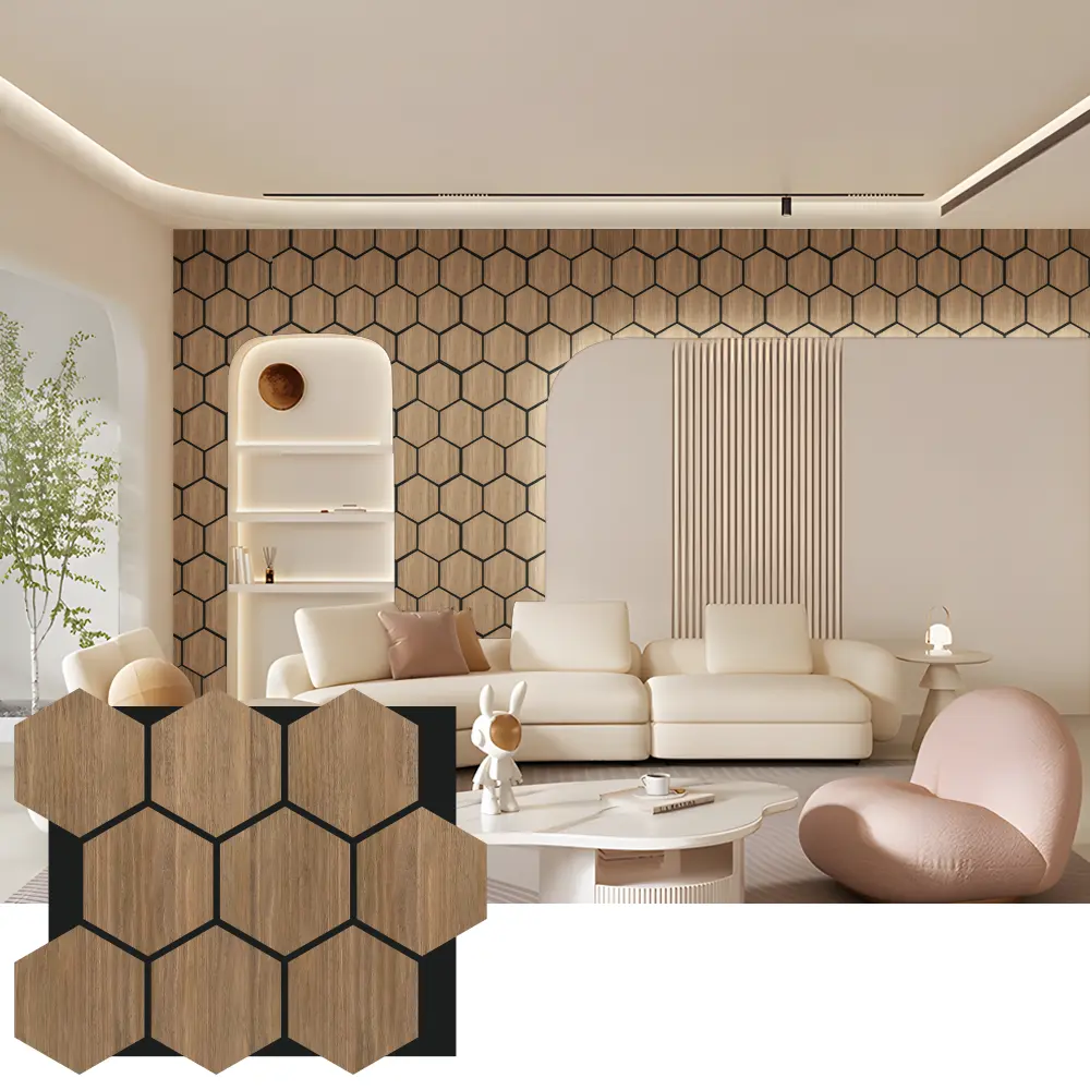 Hexagon akustické dřevěné stěnové panely pro interiérový design