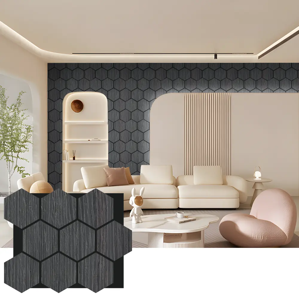 Hexagon akustické dřevěné stěnové panely pro interiérový design